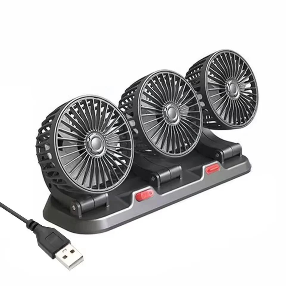 مروحة ثلاثية برؤوس قابلة للتعديل مع شحن USB – تبريد قوي وموجه